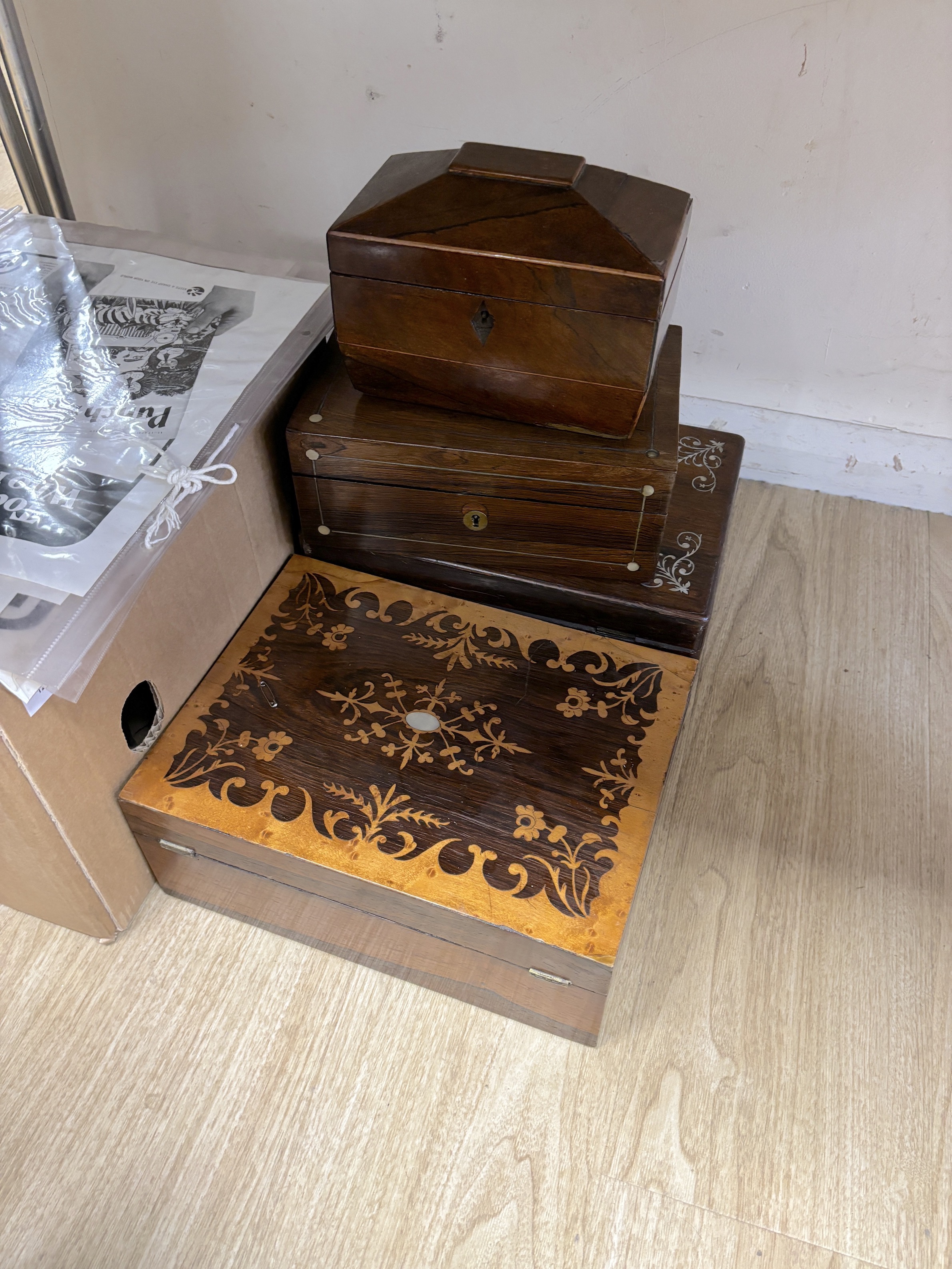 Nine various Victorian wood boxes